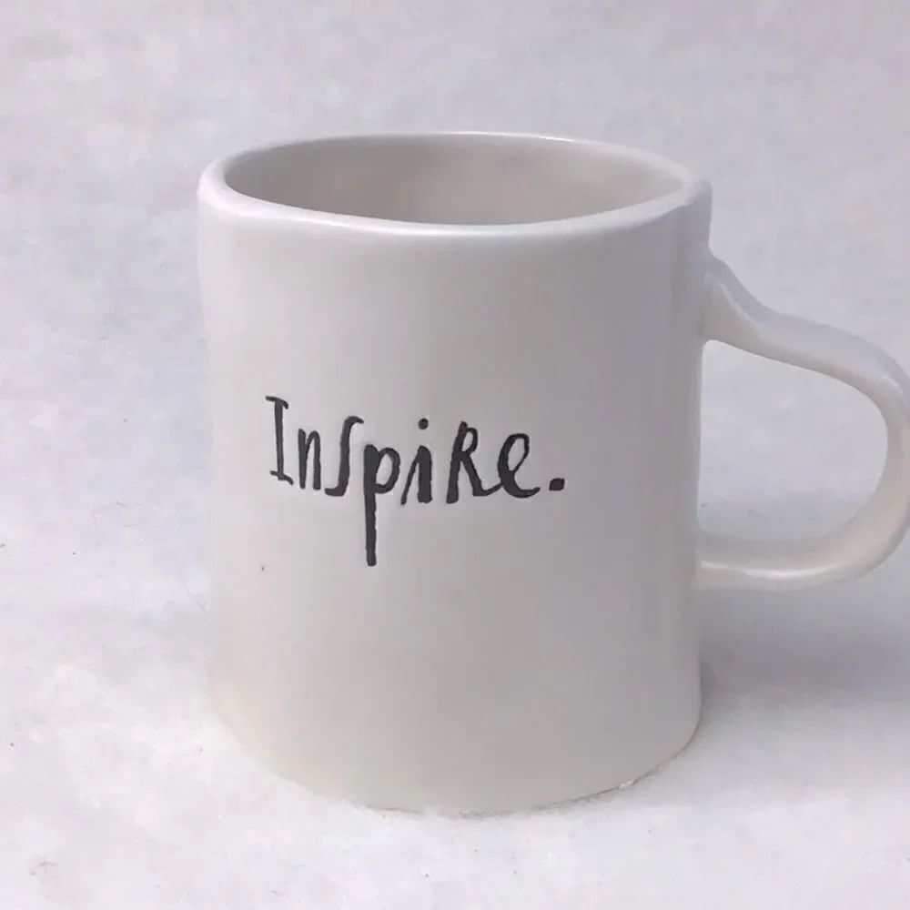 Rae Dunn by Magenta White 4” tall “Inspire” Black Script Mug